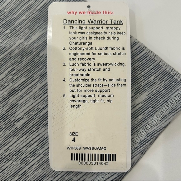 NWT Lululemon Warrior Strappy Back Tank Top Grey, White, Pink Luon Fabric Size 4 - Picture 9 of 11